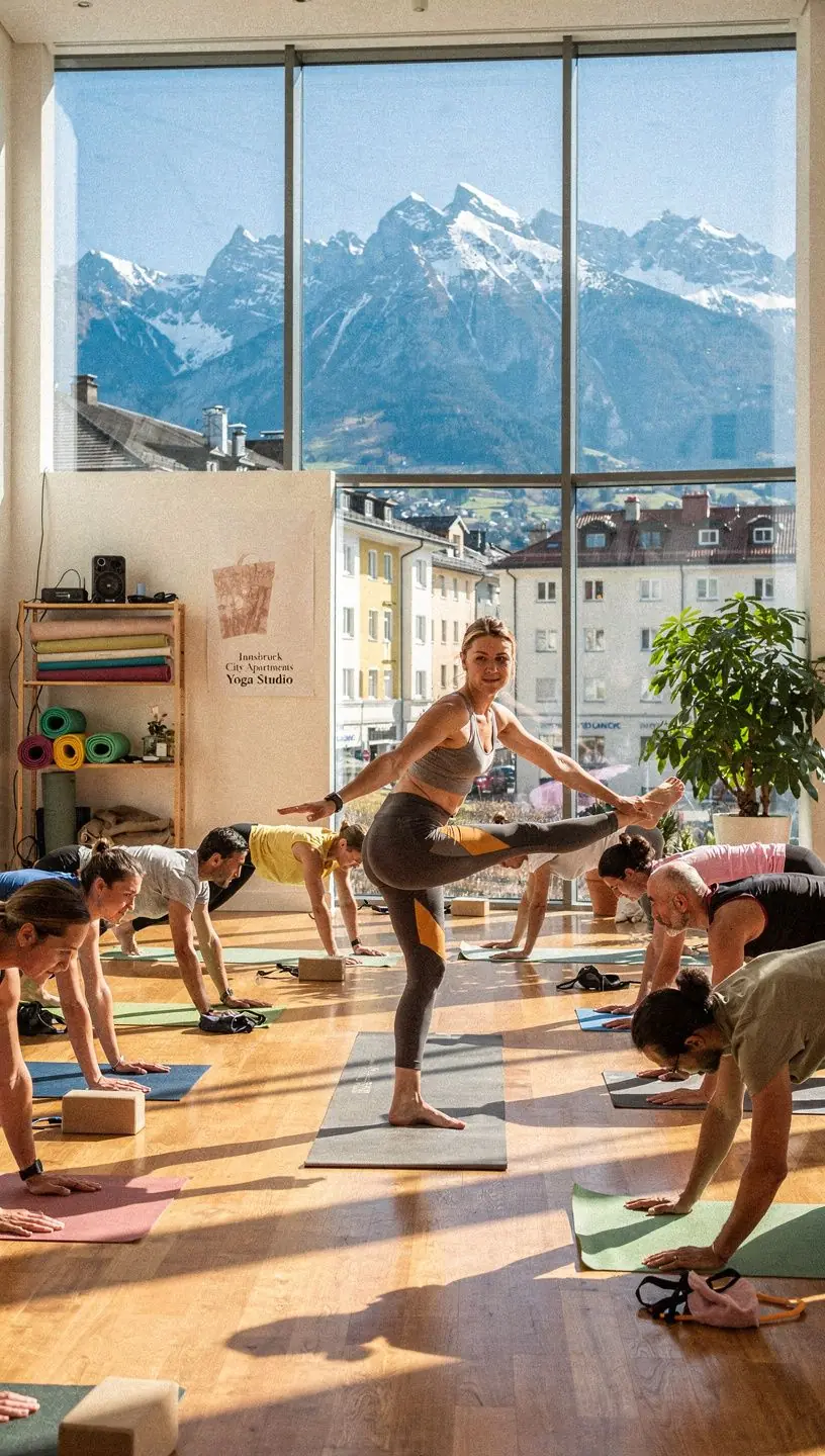 Terasse mit herrlichem Blick auf die Stadt Innsbruck und die umliegenden Berge.