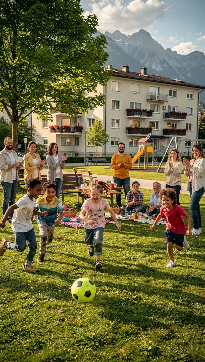 Blick auf die malerischen Alpen im Hintergrund der Innsbrucker Stadtwohnungen.