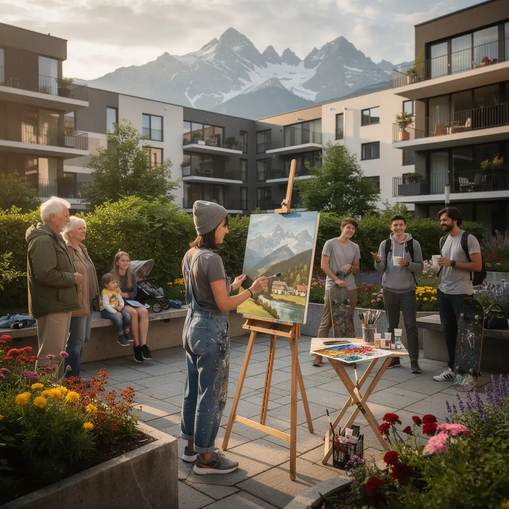 Einladender Eingangsbereich des Apartments mit modernen Akzenten.