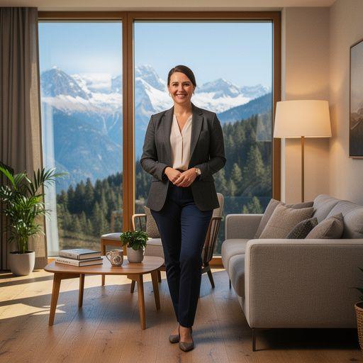 Schlafzimmer mit einladendem Ambiente und Blick auf die atemberaubende Berglandschaft.